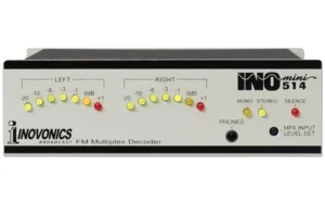 The Inovonics 514 is a standalone decoder for FM-stereo multiplex demodulating an FM-baseband input decoding the signal to discrete L and R audio.